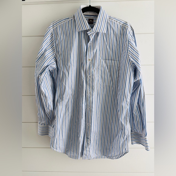 Peter Millar Other - Men’s Peter Millar Blue and White Vertical Stripe Dress Shirt, Size Medium